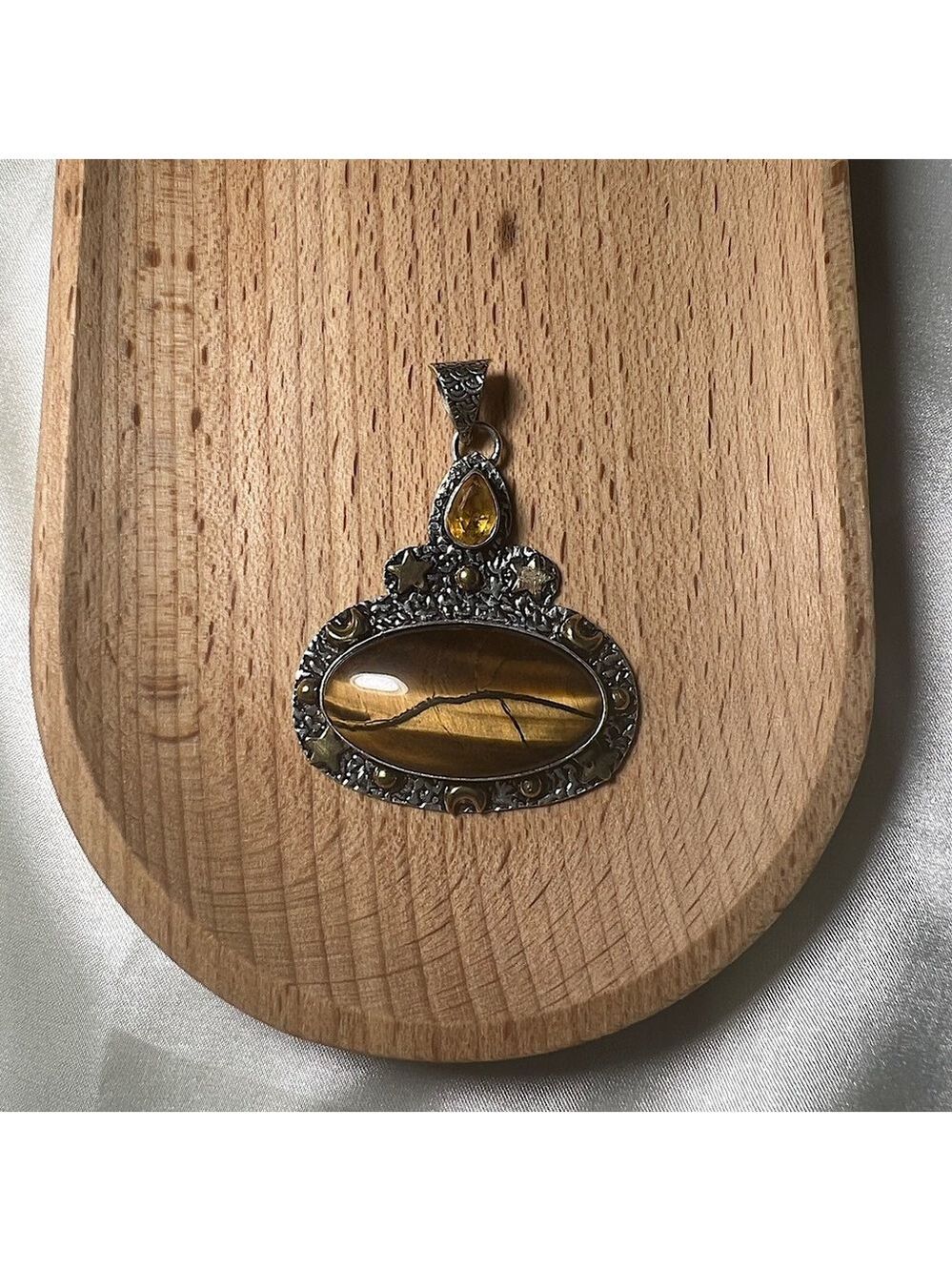 Tiger Eye & Citrine 925 Pendant - Picture 2 of 5
